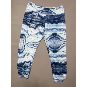 Jala Women's High Rise Yoga Ankle Leggings Abstract Print L Blue White Stretch